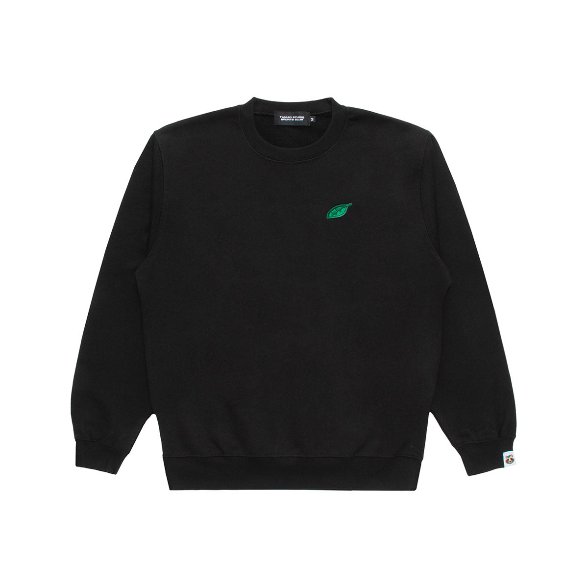 Leaf Logo Light Weight Sweat Crew Neck - Black