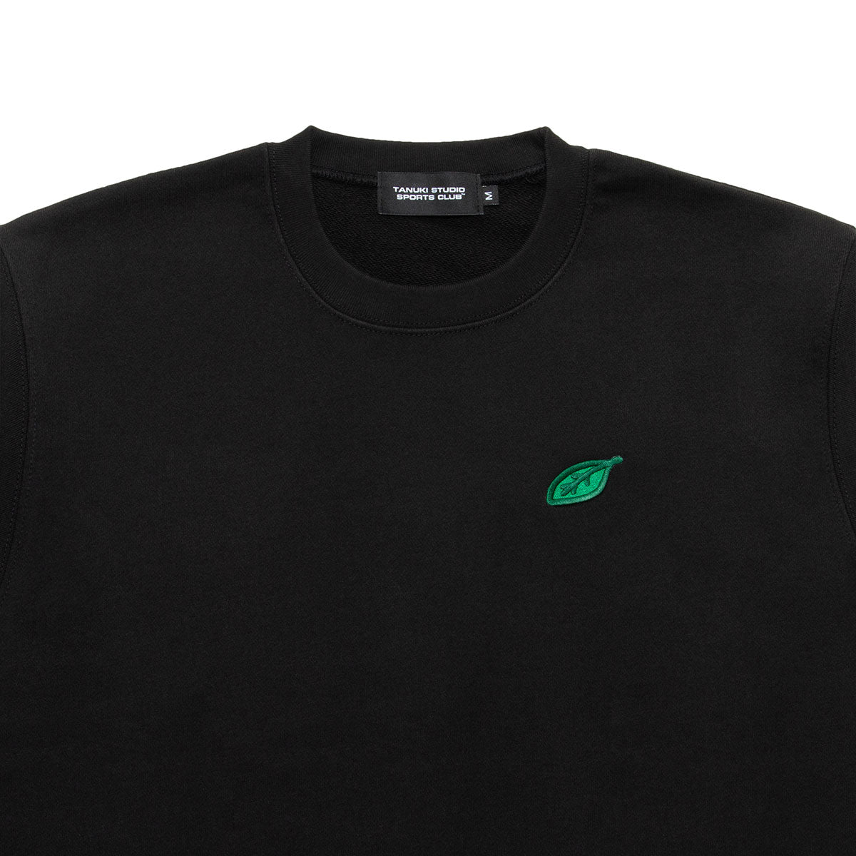 Leaf Logo Light Weight Sweat Crew Neck - Black