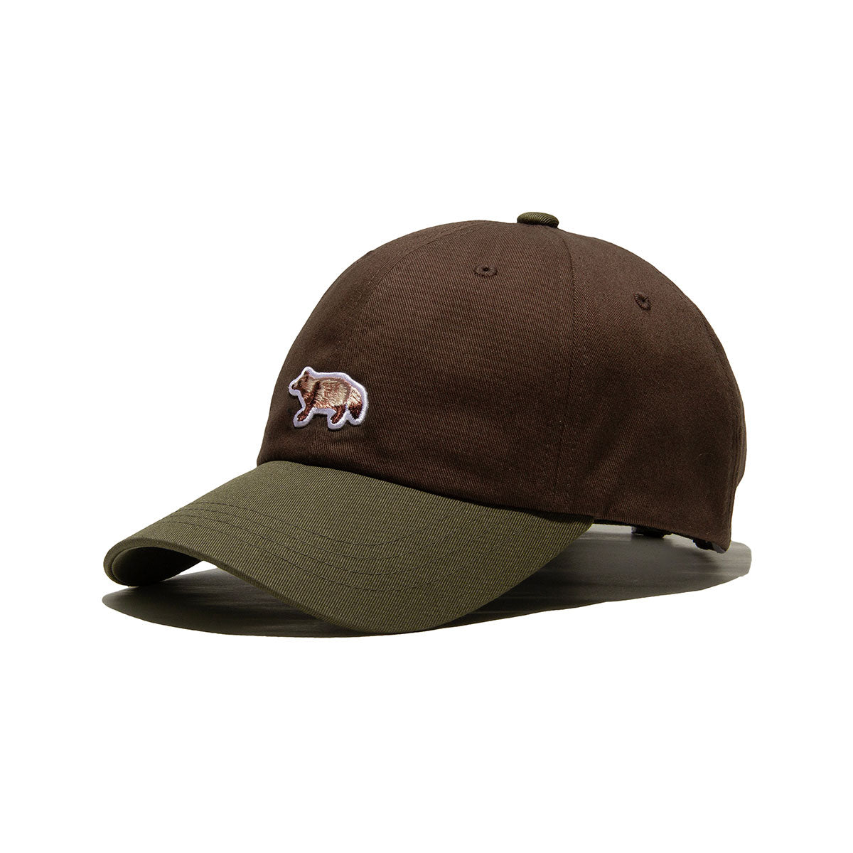 2Tone - Sideways TANUKI Wappen 6 Panel Cap - Brown × Olive